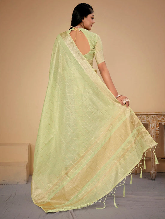 Saree Mall Women's Cotton  Light Green Woven Design Designer Saree With Blouse Piece-LINOMA02G