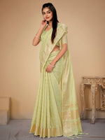 Saree Mall Women's Cotton  Light Green Woven Design Designer Saree With Blouse Piece-LINOMA02G