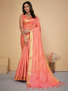 Saree Mall Women's Cotton  Peach Embellished Designer Saree With Blouse Piece-LINOMA03A