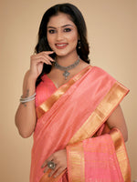 Saree Mall Women's Cotton  Peach Embellished Designer Saree With Blouse Piece-LINOMA03A