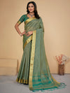 Saree Mall Women's Cotton  Sea Green Embellished Designer Saree With Blouse Piece-LINOMA03B