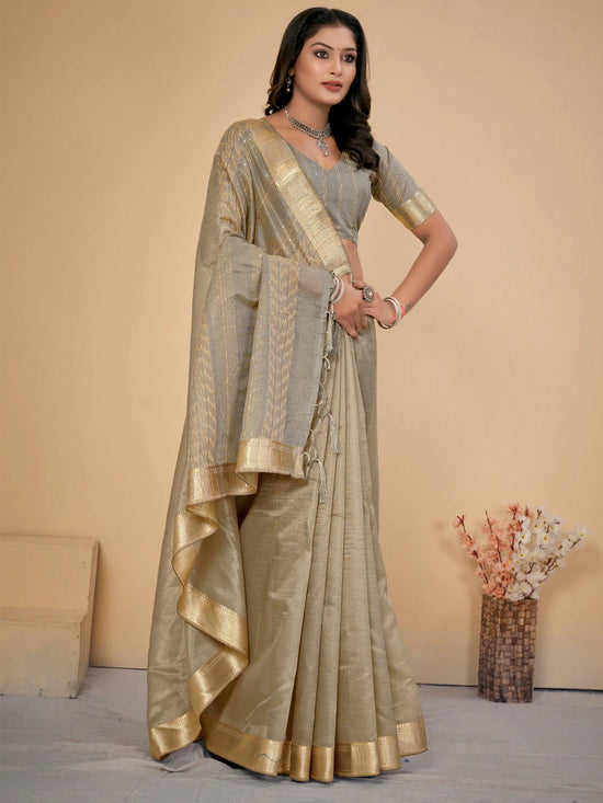 Saree Mall Women's Cotton  Grey Embellished Designer Saree With Blouse Piece-LINOMA03D