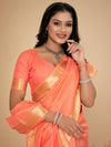 Saree Mall Women's Cotton  Peach Embellished Designer Saree With Blouse Piece-LINOMA03E