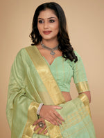 Saree Mall Women's Cotton  Light Green Embellished Designer Saree With Blouse Piece-LINOMA03F