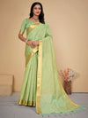 Saree Mall Women's Cotton  Light Green Embellished Designer Saree With Blouse Piece-LINOMA03F