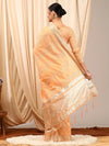 Saree Mall Women's Linen Peach Woven Design Designer Saree With Blouse Piece-LINOMA05A