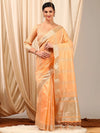 Saree Mall Women's Linen Peach Woven Design Designer Saree With Blouse Piece-LINOMA05A