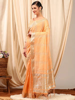 Saree Mall Women's Linen Peach Woven Design Designer Saree With Blouse Piece-LINOMA05A