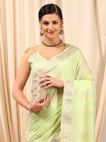 Saree Mall Women's Linen Light Green Woven Design Designer Saree With Blouse Piece-LINOMA05D