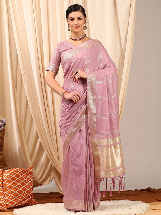 Saree Mall Women's Linen Mauve Woven Design Designer Saree With Blouse Piece-LINOMA05E