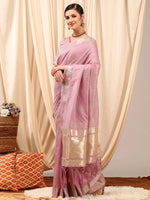 Saree Mall Women's Linen Mauve Woven Design Designer Saree With Blouse Piece-LINOMA05E