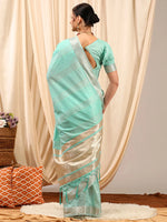 Saree Mall Women's Linen Turquoise Woven Design Designer Saree With Blouse Piece-LINOMA05F