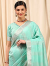 Saree Mall Women's Linen Turquoise Woven Design Designer Saree With Blouse Piece-LINOMA05F