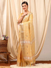 Saree Mall Women's Linen Cream Woven Design Designer Saree With Blouse Piece-LINOMA07B