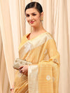 Saree Mall Women's Linen Cream Woven Design Designer Saree With Blouse Piece-LINOMA07B