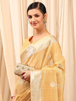 Saree Mall Women's Linen Cream Woven Design Designer Saree With Blouse Piece-LINOMA07B