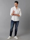 Mens Regular Fit Solid White Casual Linen Shirt-LITE-S