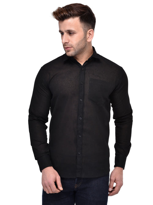 Hangup Men Slim Solid Shirts-SolidRBlack