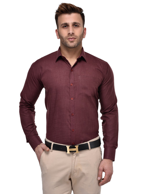 Hangup Men Standard Solid Shirts-SolidL1Maroon