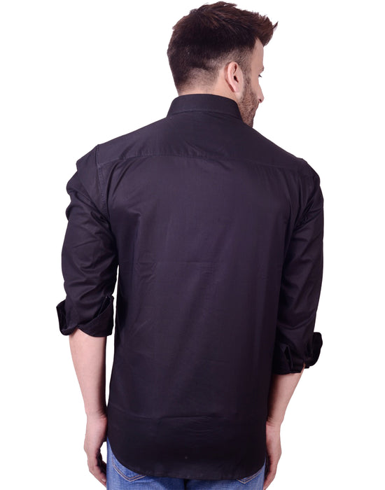 Hangup Men Standard Solid Shirts-SolidC1Black