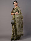 Saree Mall Women's Cotton Blend Olive Printed Designer Saree With Blouse Piece-LNSTN156B