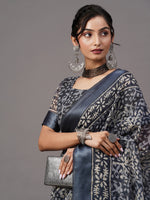 Saree Mall Women's Cotton Blend Grey Printed Designer Saree With Blouse Piece-LNSTN160B