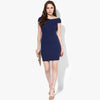 Navy Blue Textured Bandage Bardot Dress