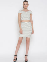 White Striped Bandage Bardot Bodycon Co-Ordinate Dress