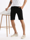 Men Geometric Black Denim Shorts-LS-925-10-Black