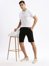 Men Geometric Black Denim Shorts-LS-925-10-Black