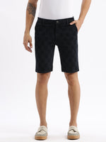 Men Geometric Navy Blue Denim Shorts-LS-925-11-Navyblue