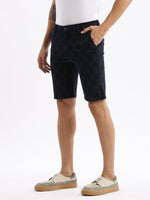 Men Geometric Navy Blue Denim Shorts-LS-925-11-Navyblue