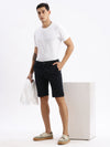 Men Geometric Navy Blue Denim Shorts-LS-925-11-Navyblue