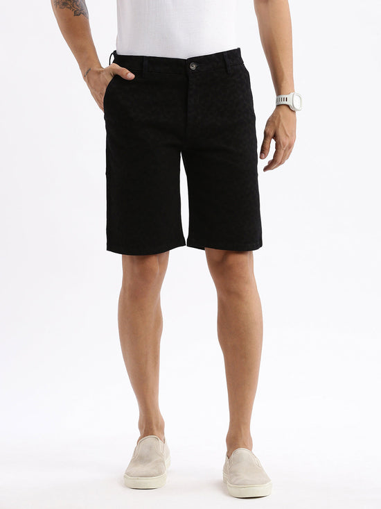 Men Geometric Black Denim Shorts-LS-925-16-Black