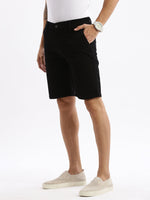 Men Geometric Black Denim Shorts-LS-925-16-Black