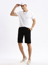 Men Geometric Black Denim Shorts-LS-925-16-Black