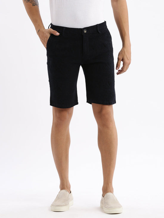 Men Solid Navy Blue Denim Shorts-LS-925-18-Navyblue