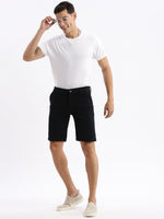 Men Solid Navy Blue Denim Shorts-LS-925-18-Navyblue