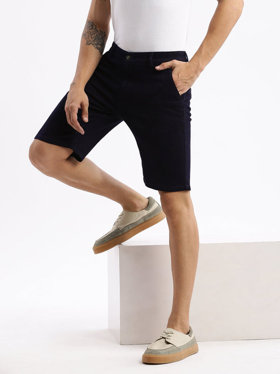 Men Abstract Navy Blue Denim Shorts-LS-925-5-Navyblue