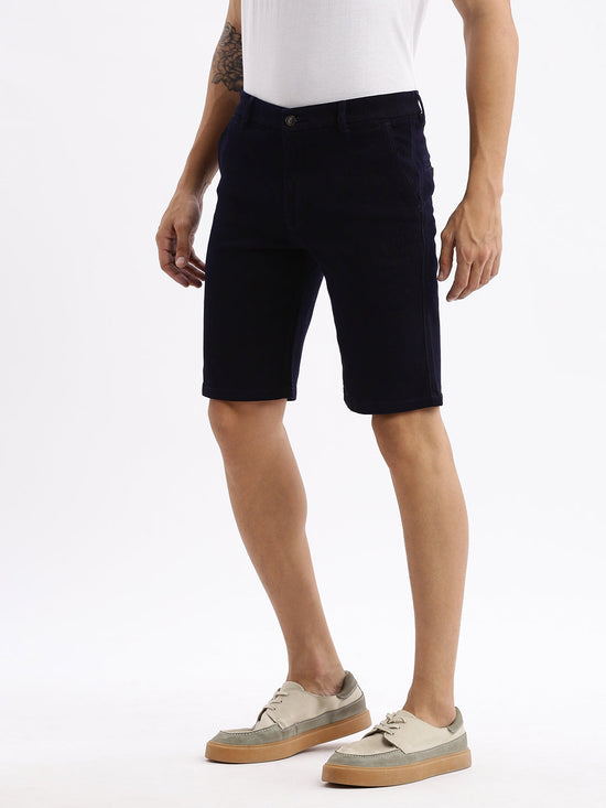 Men Abstract Navy Blue Denim Shorts-LS-925-5-Navyblue