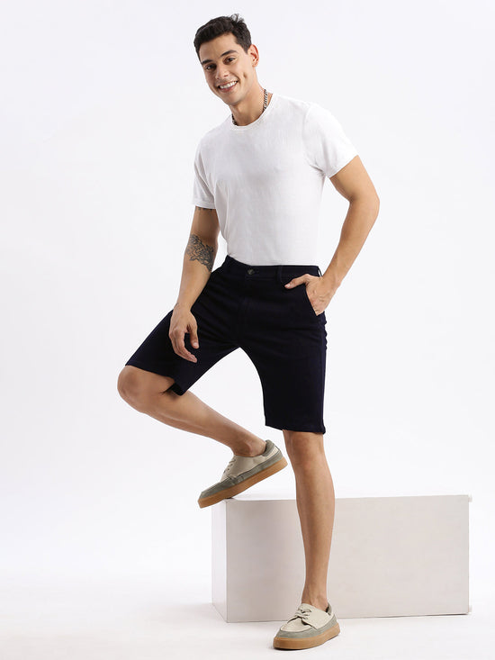 Men Abstract Navy Blue Denim Shorts-LS-925-5-Navyblue