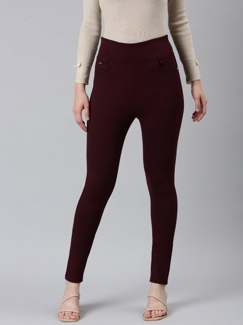 Women Solid Skinny Fit Burgundy Jegging-LT-J-1870-Burgundy