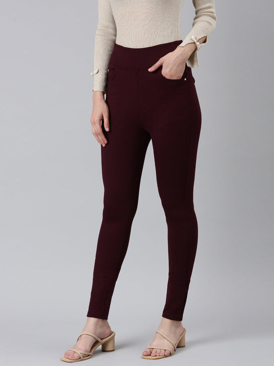 Women Solid Skinny Fit Burgundy Jegging-LT-J-1870-Burgundy