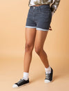 Women Solid Grey Denim Shorts-LT-S-264-Grey