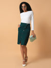 Women Solid Green Pencil Skirt-LT-SKT-102219-Green