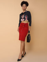 Women Solid Red Pencil Skirt-LT-SKT-102219-Red