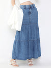 Women Solid Navy Blue Tiered Denim Skirt-LT-SO-102-Navyblue