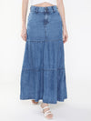 Women Solid Navy Blue Tiered Denim Skirt-LT-SO-102-Navyblue