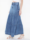 Women Solid Navy Blue Tiered Denim Skirt-LT-SO-102-Navyblue