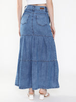 Women Solid Navy Blue Tiered Denim Skirt-LT-SO-102-Navyblue